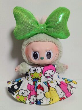 Custom Sanrio Keroppi My Melody Dress and Metallic Bow Made to fit Labubu
